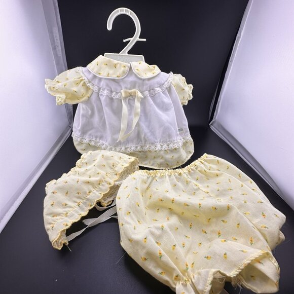 Cabbage Patch Kids Preemie Doll Coleco Yellow Tulips Bonnet Dress Bloomers READ - Picture 13 of 16